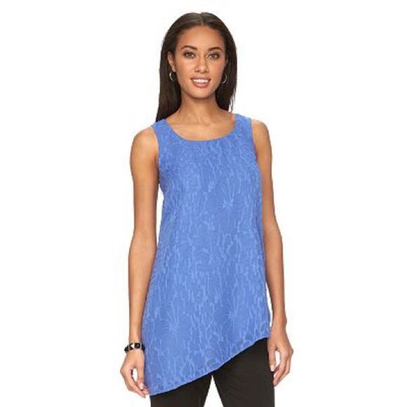 Dana Buchman Women’s Floral Asymmetrical Blue Tank‎ Top Large - Picture 1 of 6